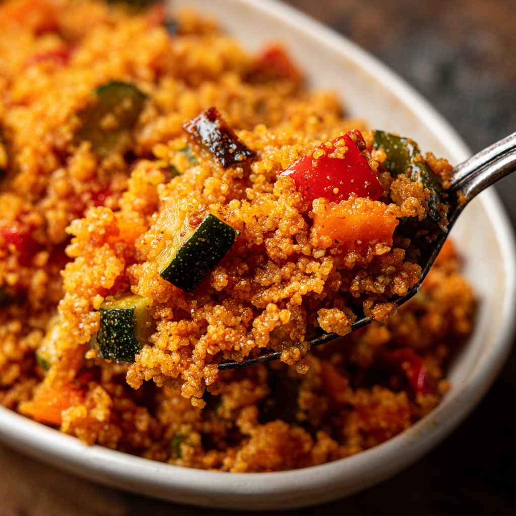 Mittagessen mit Bulgur und Ofengemüse