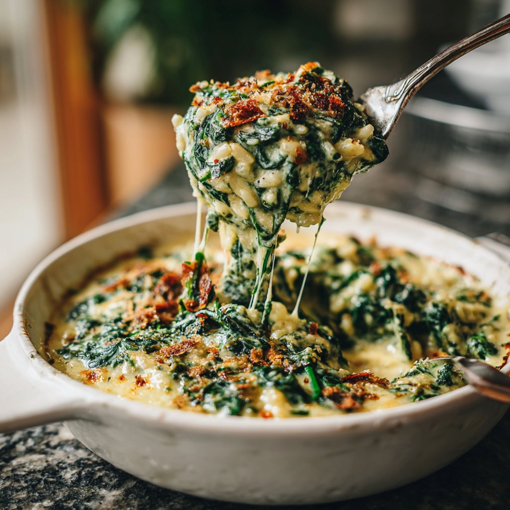 Abendessen mit cremigem Spinatrisotto