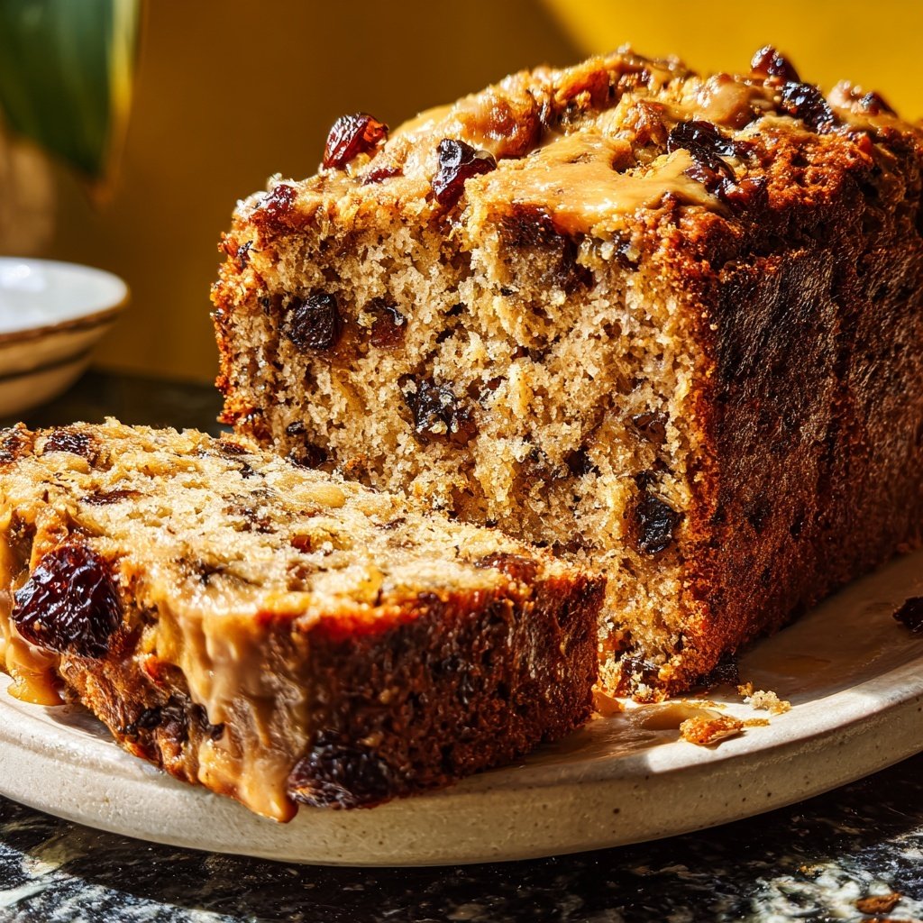 Bananenbrot mit Mandelmus und Datteln