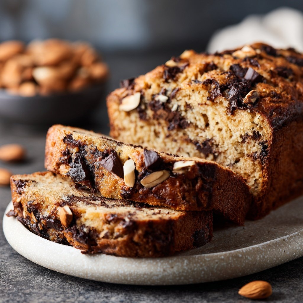 Bananenbrot mit Zartbitterschokolade und Mandeln