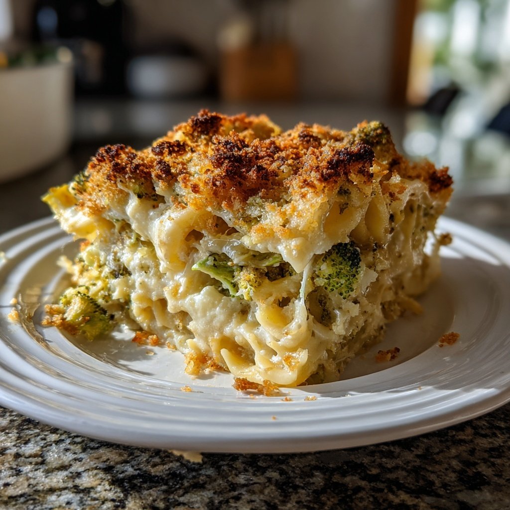 Vegetarischer Nudelauflauf mit Brokkoli