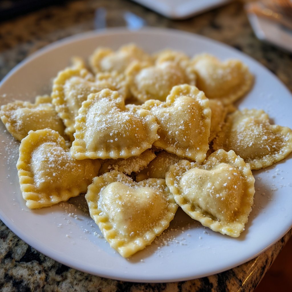 Herzförmige Ravioli mit Ricottafüllung